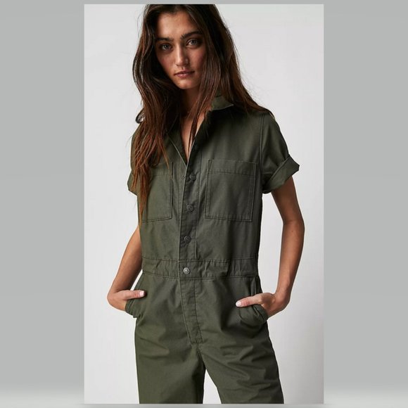 Levi's Short Sleeve Boilersuit Free People Army Green NWT - Picture 3 of 15